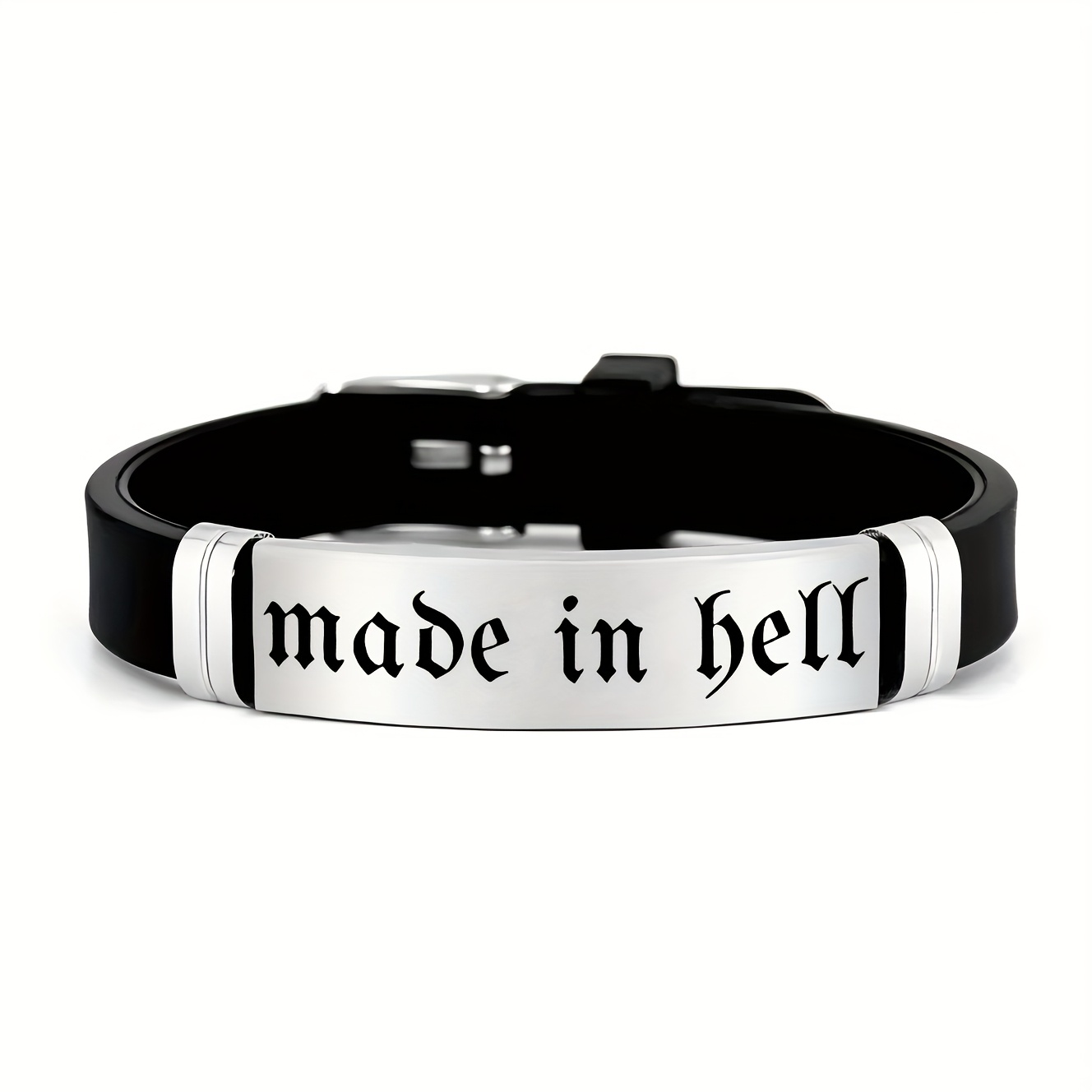 E-shop Armband mit "Made in Bell" Gothic Schrift Design, ein einfaches und stilvolles Accessoire für Outfits, verstellbarer Riemen, 202 202 Edelstahl