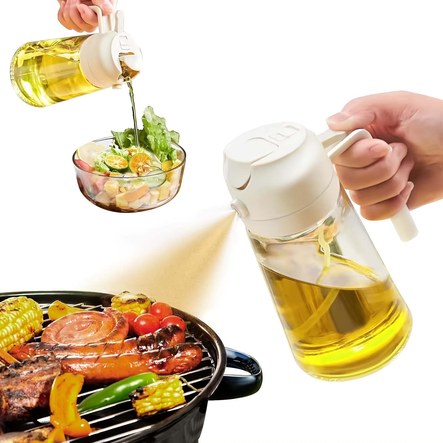 TEMU 1/3pcs 2-in-1 Oil Sprayer For Cooking, 16oz Large Olive Oil Dispenser And Sprayer, Upgrade Leakproof Glass Oil Spray Bottle For Air Fryer,