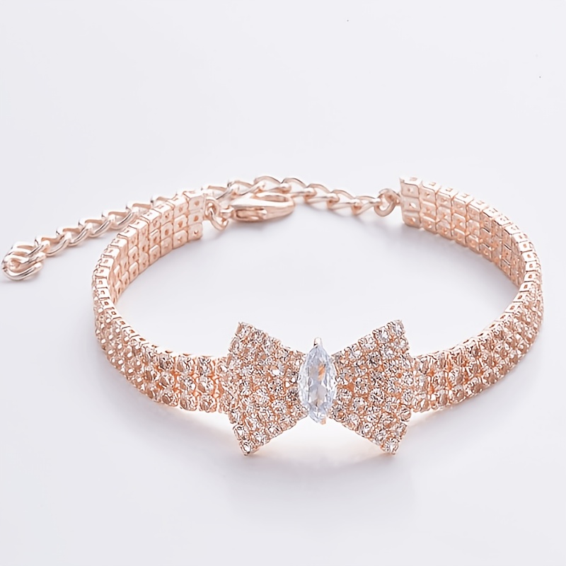 TEMU Pet Collar Rhinestone Pink Crystal Heart Pendant Birthday Party Holiday Necklace Collar Accessory Decorative Item, Diamond Bow Pet Necklace Pink