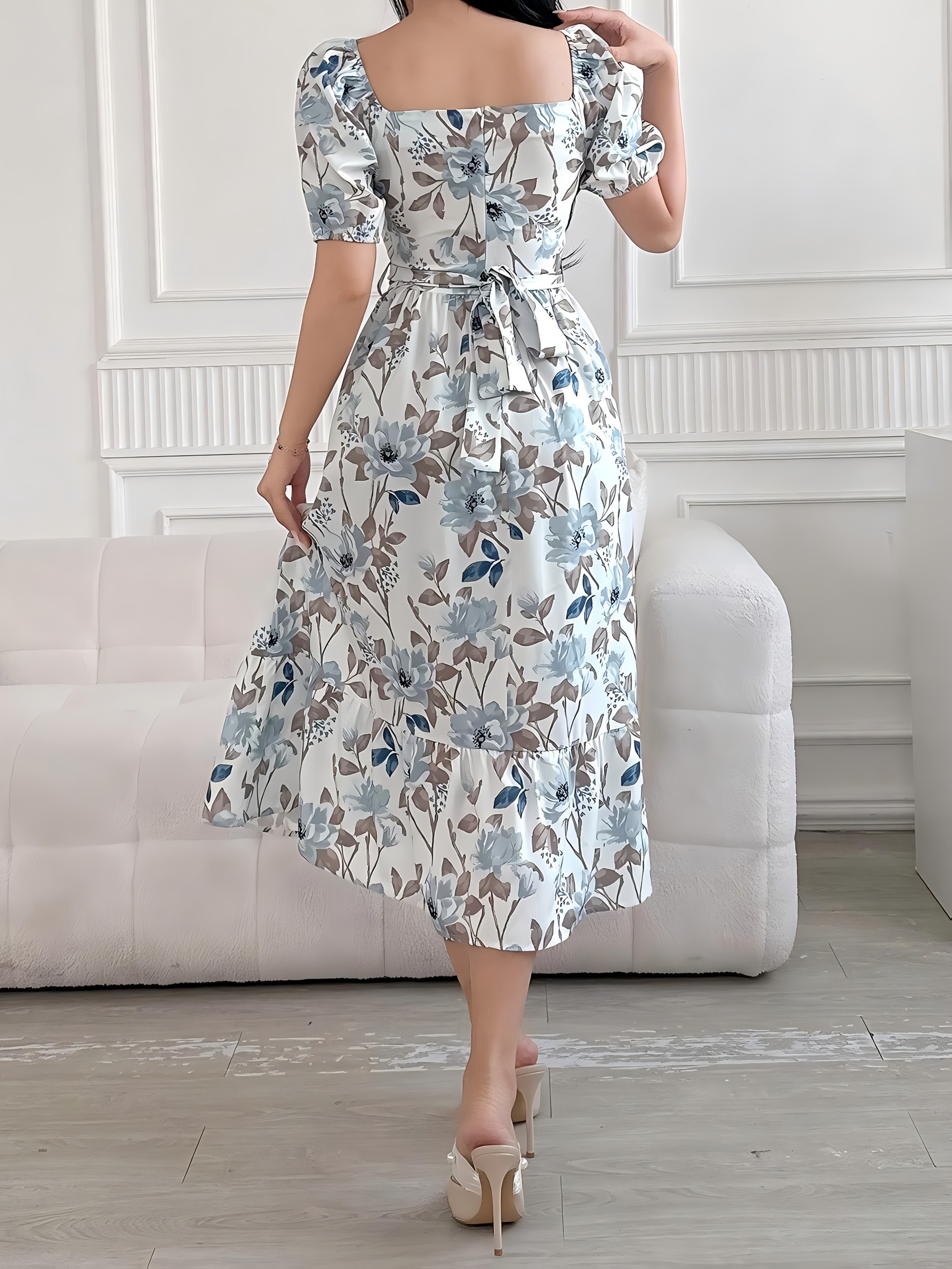 Women's Floral dress Elegant flared hip belt, Non-Stretchy fabric, Office  party Everyday Outfit Women's Formal Casual Attire, Ladies Formal Dres