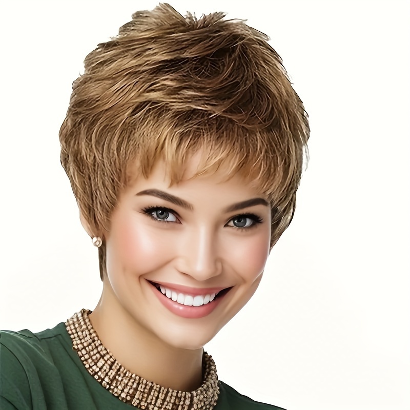 

1pc Women's Short Wig, European & , Heat Resistant High Density Fiber, Brown Blonde Short Straight Hairpiece, Wigs For Women, No Lace, ,