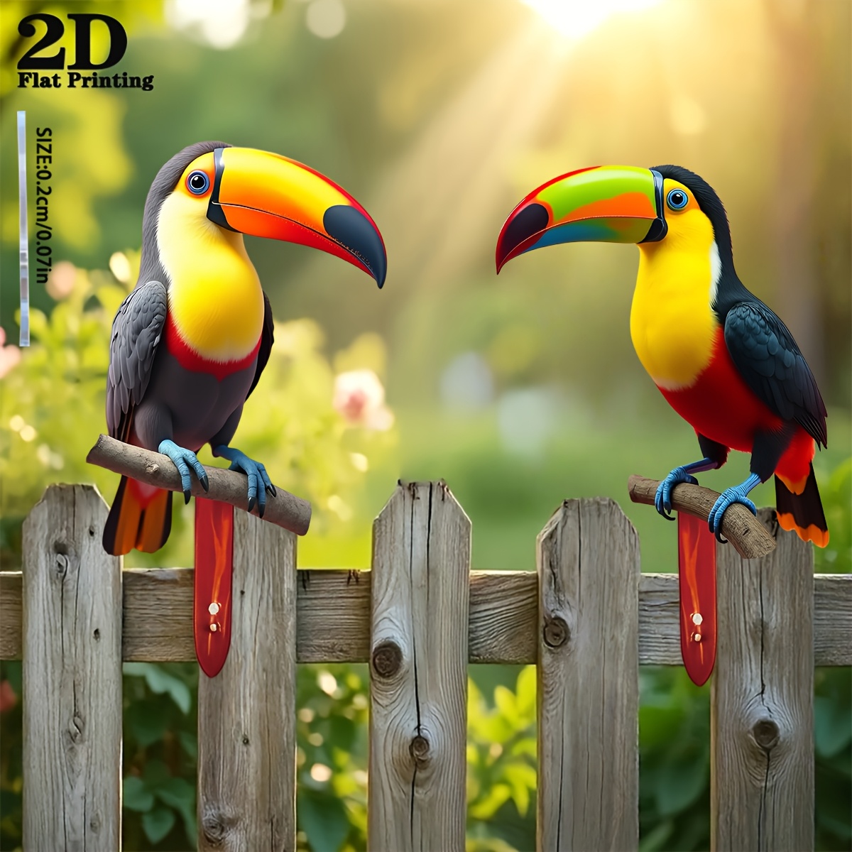 TEMU 【2d Flat】 [2d Flat] 2d Flat, 2pcs Large-mouthed Bird Fence Decoration Set, Suitable For Gardens, Courtyards, Outdoor Fence Decoration,