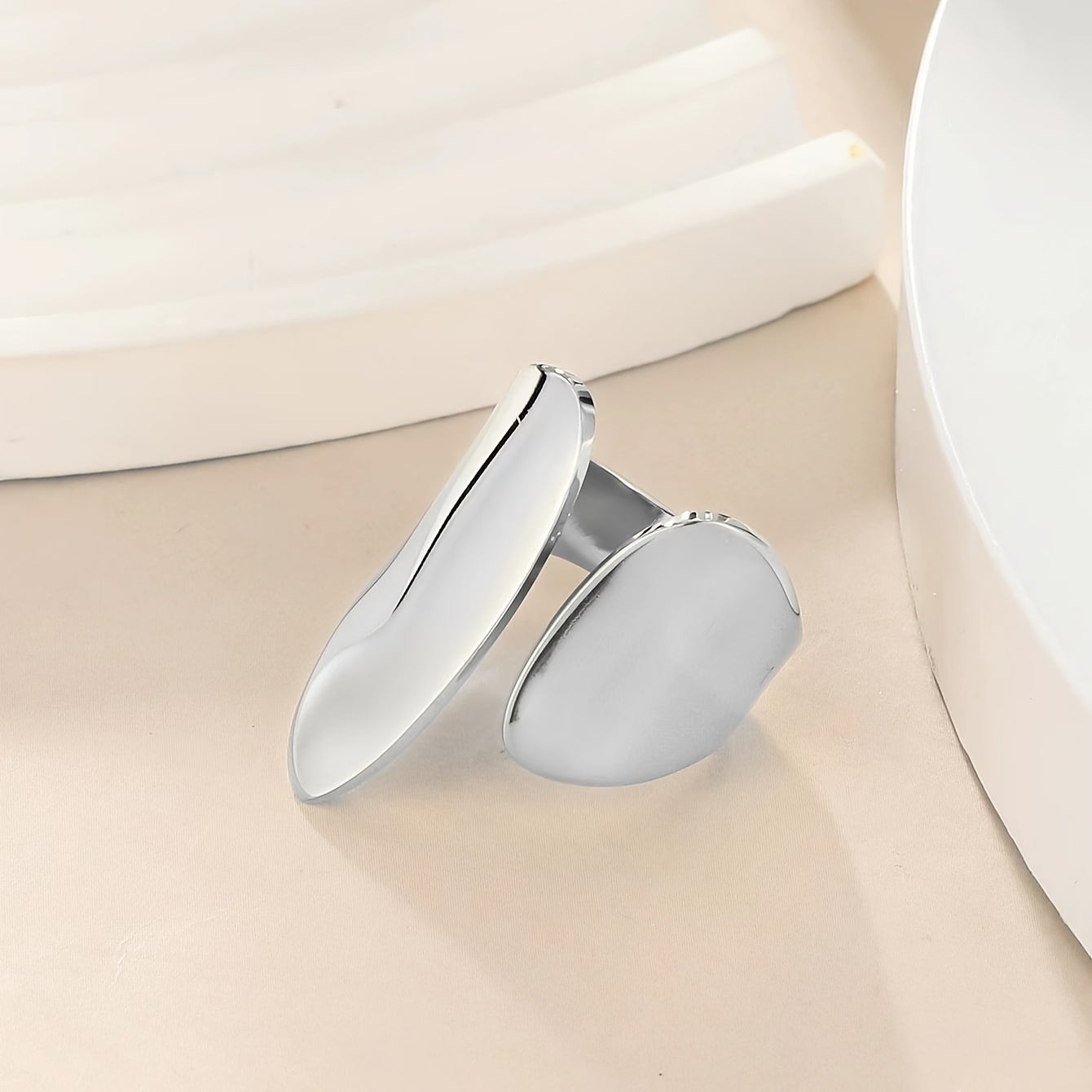 TEMU Anillo de Banda Ancha Geométrico Chic - Diseño Irregular Único, Aleación, para el Uso Diario y Fiestas