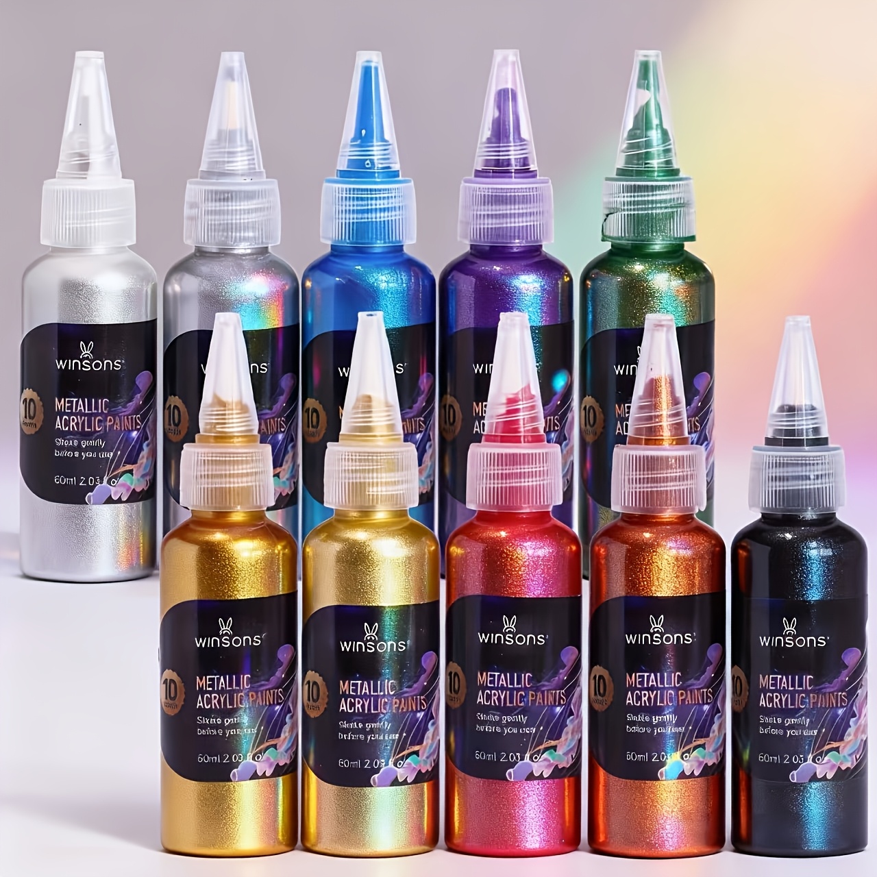TEMU 10pcs Of Acrylic Pearlescent Paint, 2.03oz, Macaron Metallic Pearlescent Waterproof Colorful Bright, Handmade Diy Student Hand-painted Mural