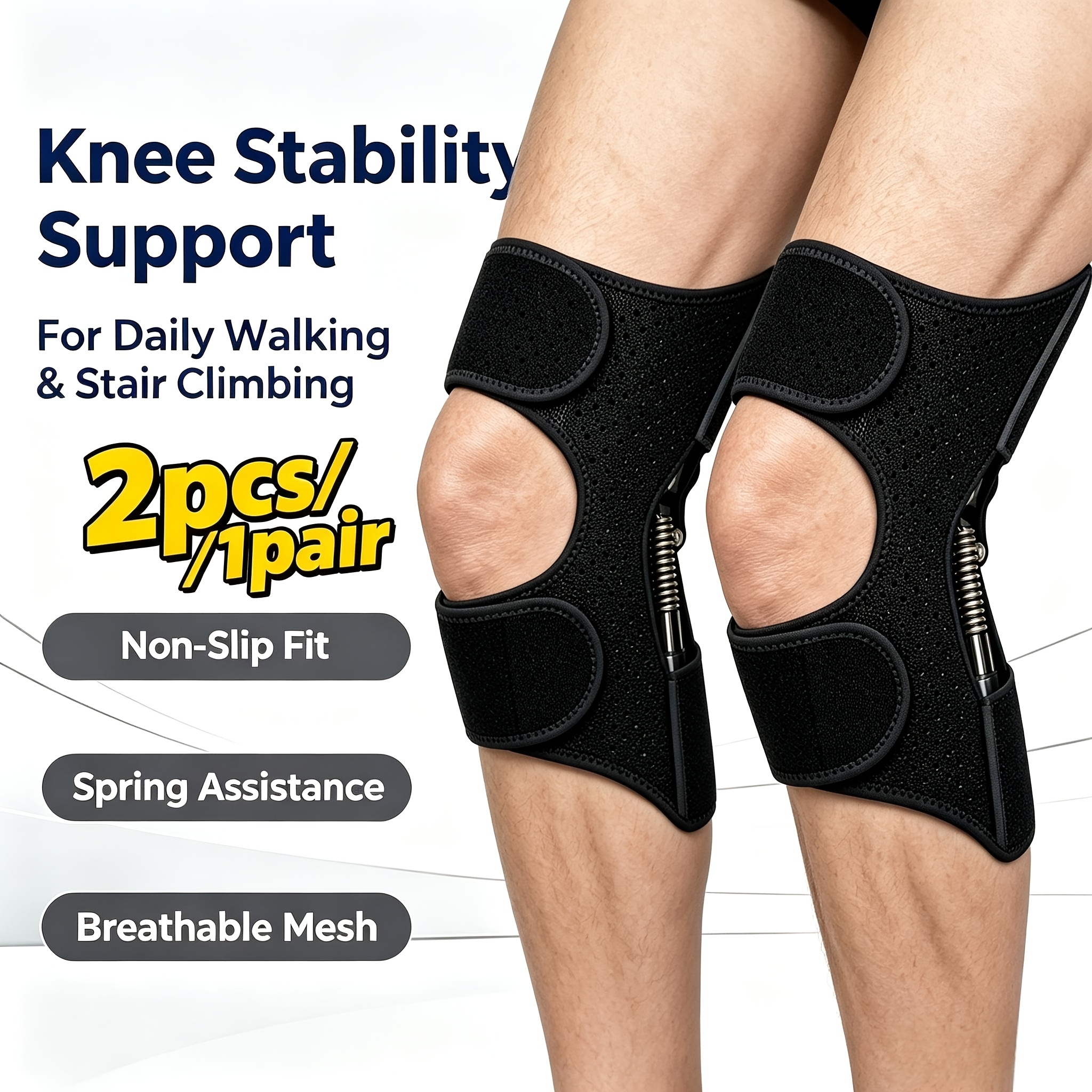 TEMU Set ginocchiere stabilizzatrici a molla per anziani, supporto traspirante per articolazioni, speciali per e le scale, antiscivolo regolabili,