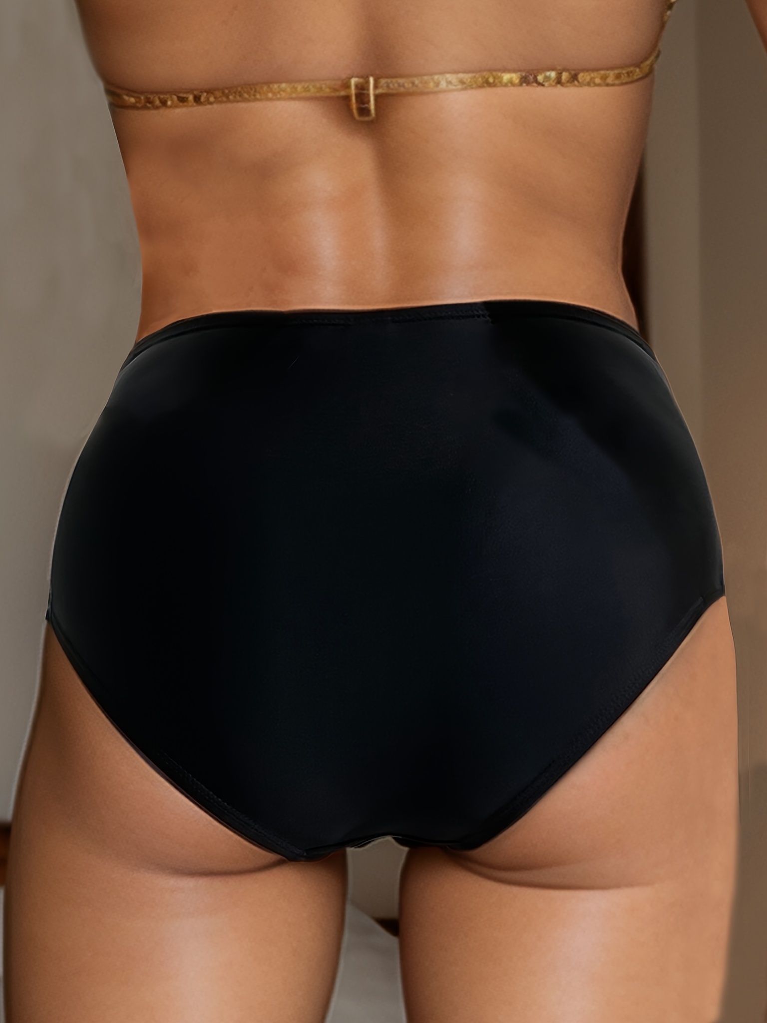 1pc Women'S High-Waisted Sexy Bikini Bottoms, Solid Color Polyamide Knit Fabric with Side Frill Detail, High Stretch Swimwear