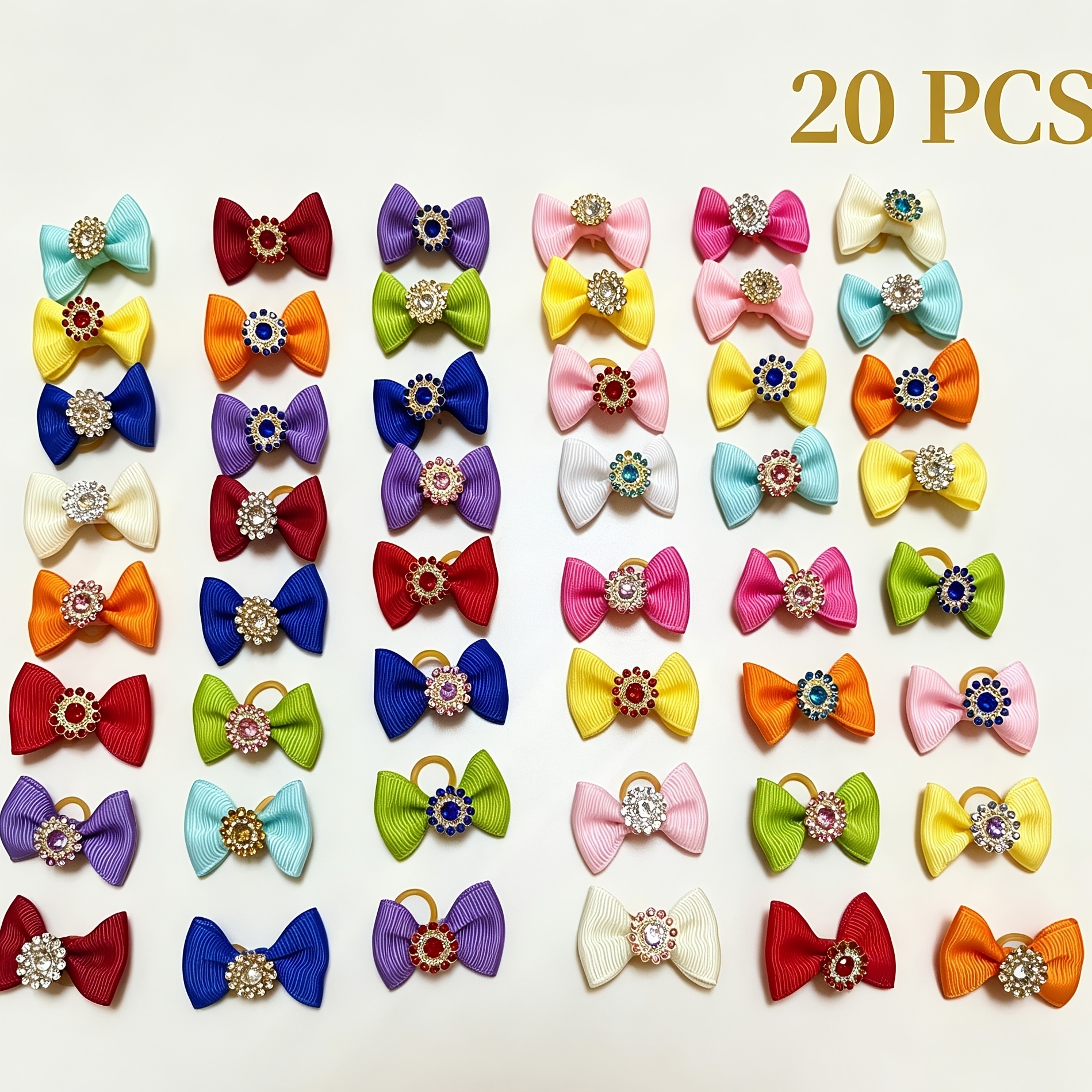 TEMU 20pcs Multiple Colors 3 Layer Glass Rhinestone Sunflower Small Bow Hair Accessories For Dogs Pet Grooming Decorations Random Color And Flower