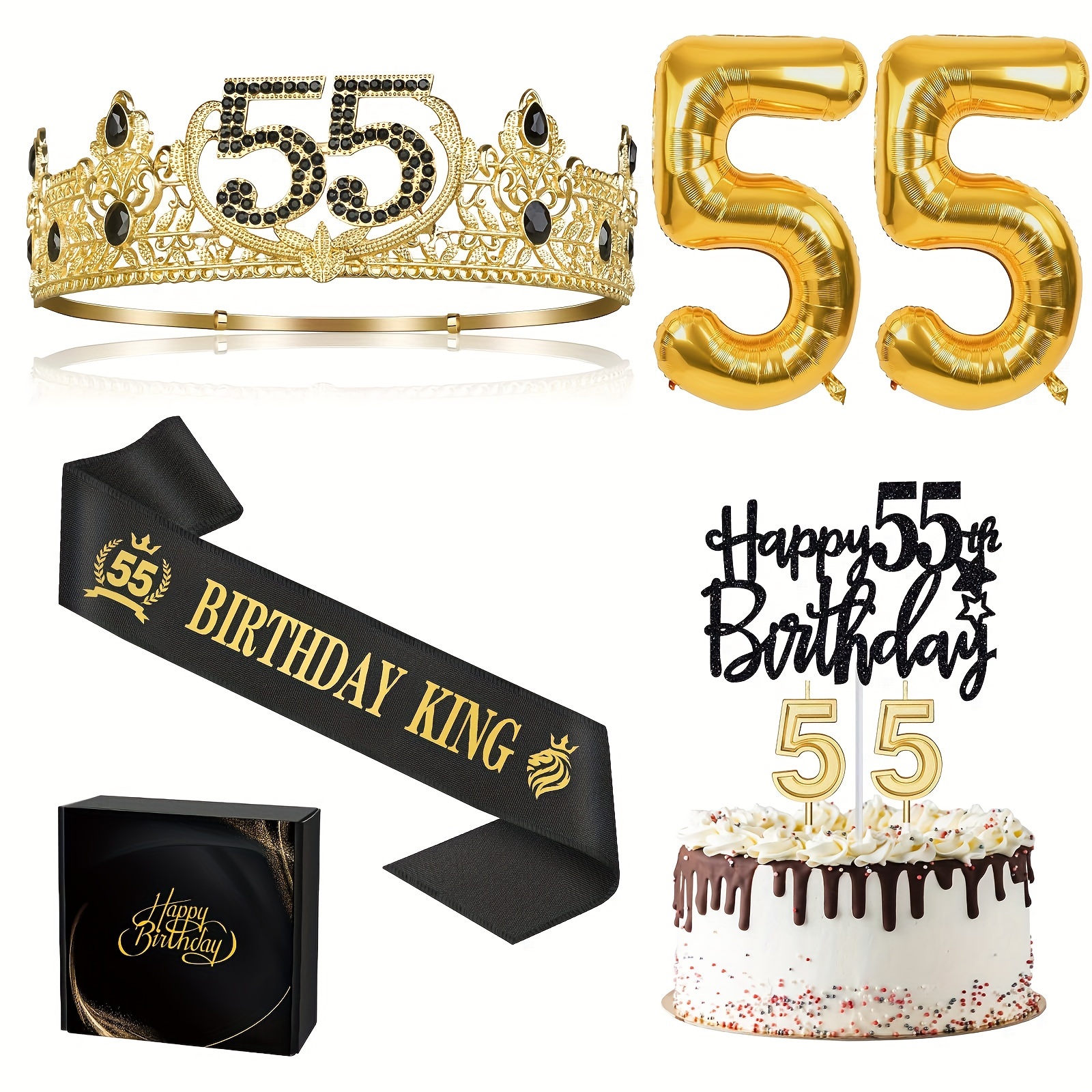 

55th Birthday Gifts For Men, 55th Birthday Decorations For Men, 55 Birthday & Sash & 55 Birthday Balloons & Cake Topper & Birthday Number, Birthday Party Prom Decoration For Men