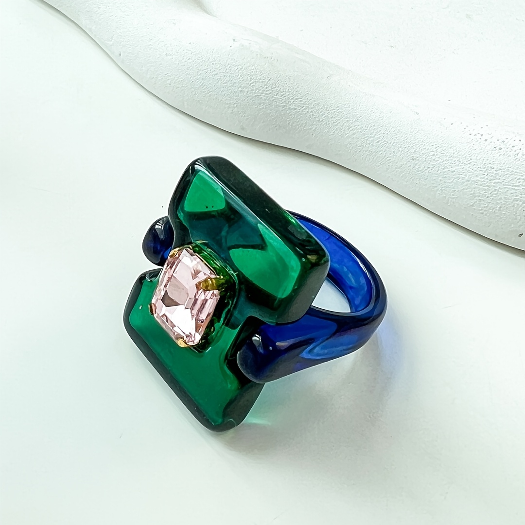 TEMU 1pc Dopamine-colored Bohemian Style Individual Wide Women's Resin Ring (size: 17mm)