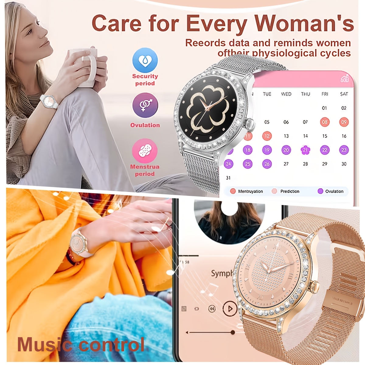 High-End Smart Watch for Women with Floral Dial