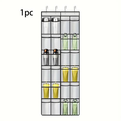 a storage rack for 24 water bottles featuring 24 bottle holders a door and cup in sizes suitable for kitchen cabinets pantries closets and bedrooms