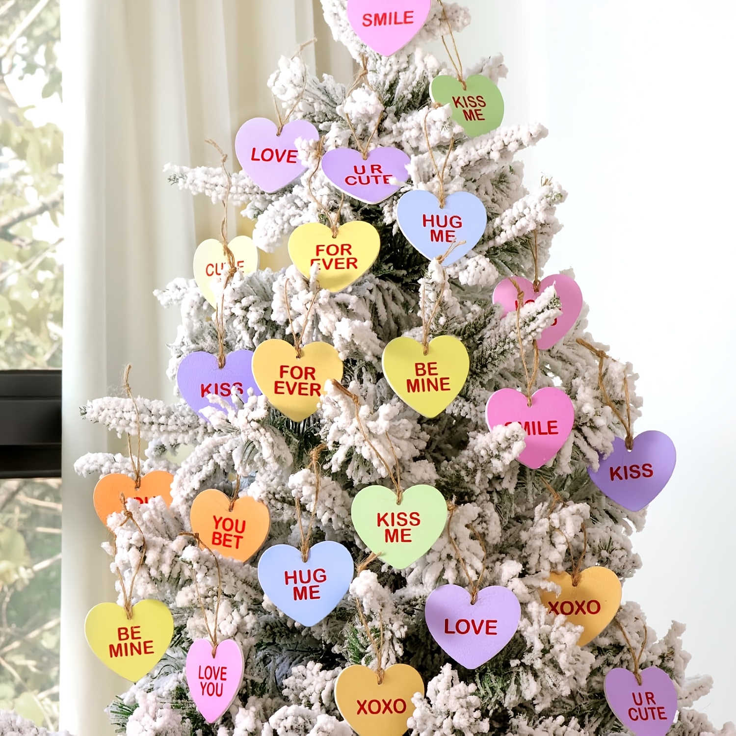 

Valentines Day Decor Tree Decorations: Wooden Candy Ornaments, Cute Love Wood Conversation Candy Heart For Home Wedding Kids Gift Table Wall Door Hanging Decor