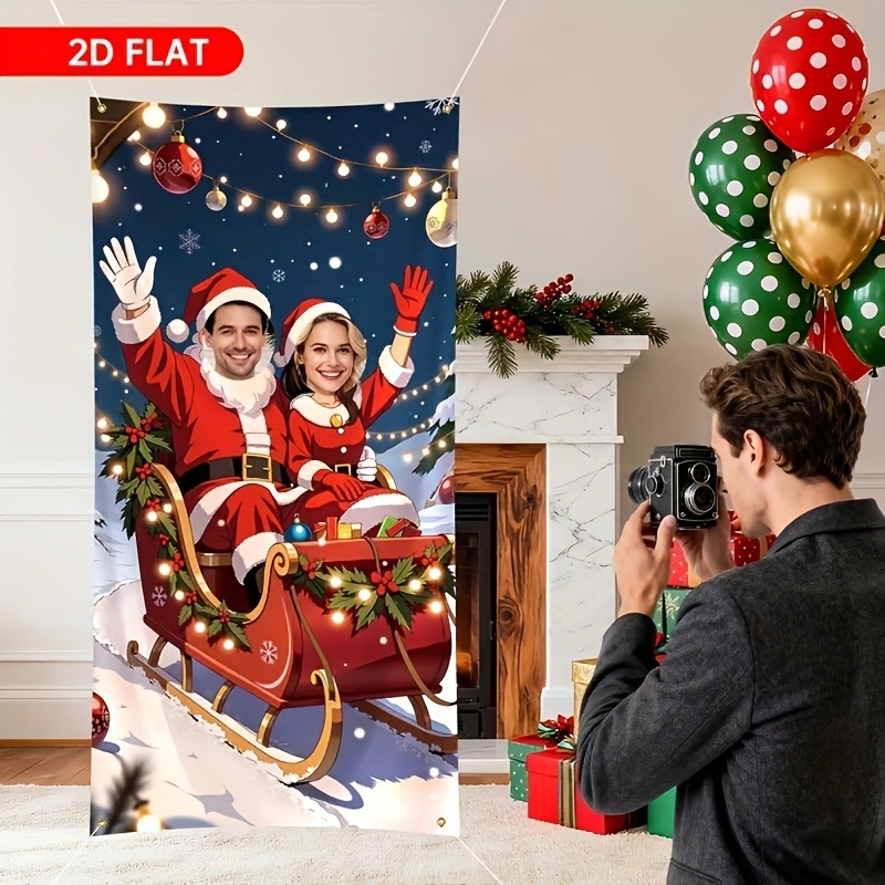 TEMU 2d Flat, 2d Flat - 2d Flat, 2d Flat - 2d Flat Banner Featuring A 2025 Christmas Theme, From Polyester Fiber With A Unique Cutout Photo Prop