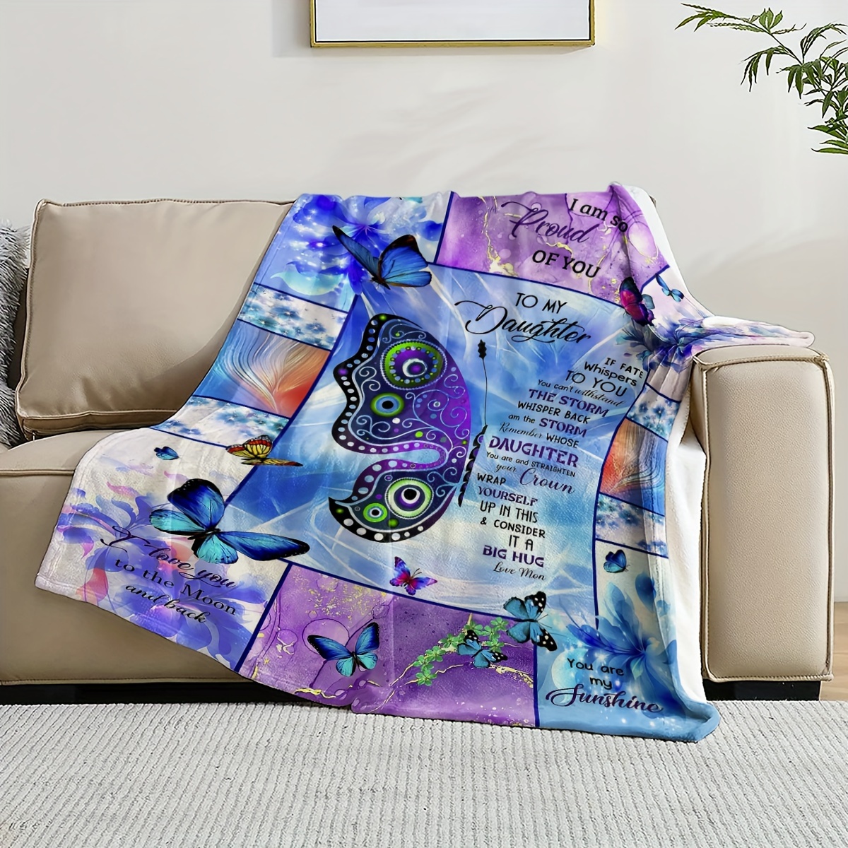 Butterfly Blue Pattern Print Hooded Blanket