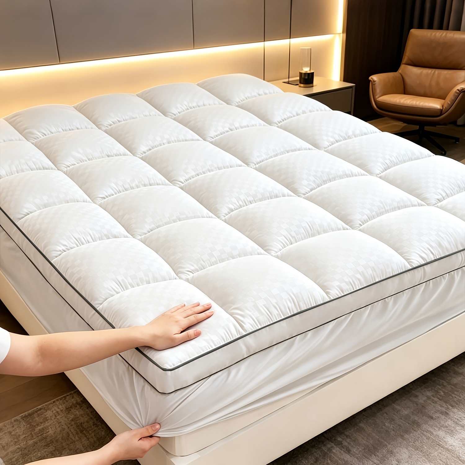 TEMU Mattress Pad, Deep Pocket Stretches Up To 15 Inches, Breathable Non Sticky Fabric, Machine Washable Bedding For Bedroom, Dorm Room, Hotel ,