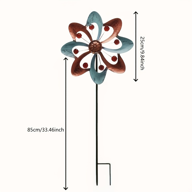 TEMU 1pièce Fleur en métal Suspendu au sol - Art décoratif de jardin extérieur, pas besoin d'électricité, Pot de fleur rotatif à éolienne en métal