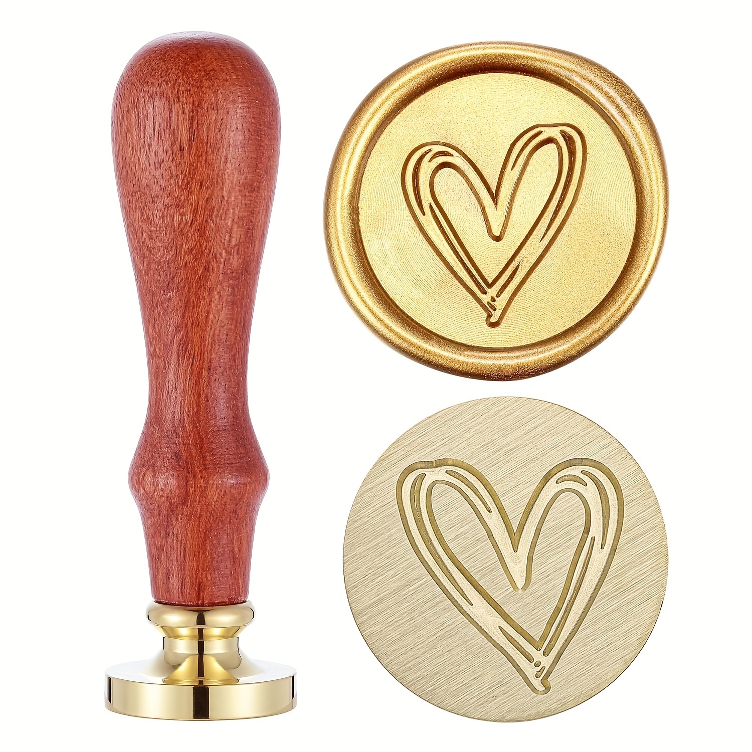 Image of Vintage Heart Pattern Brass Wax Seal Stamp With Wooden Handle For Invitations And Crafts - Removable Head, Perfect For Birthday & Halloween Party Decorations