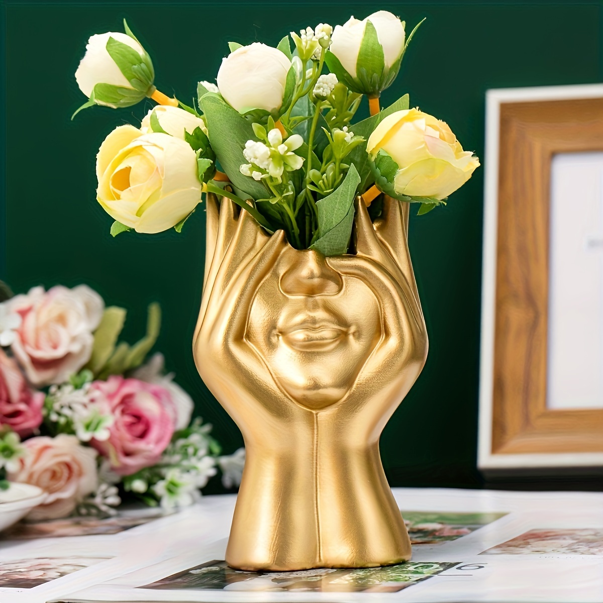 TEMU Art Deco Style Hand Gesture Resin Vases, Pedestal Design Bud Vases For Hydroponics, Dried & Eternal Flowers, Home Decorative Vase Sculptures