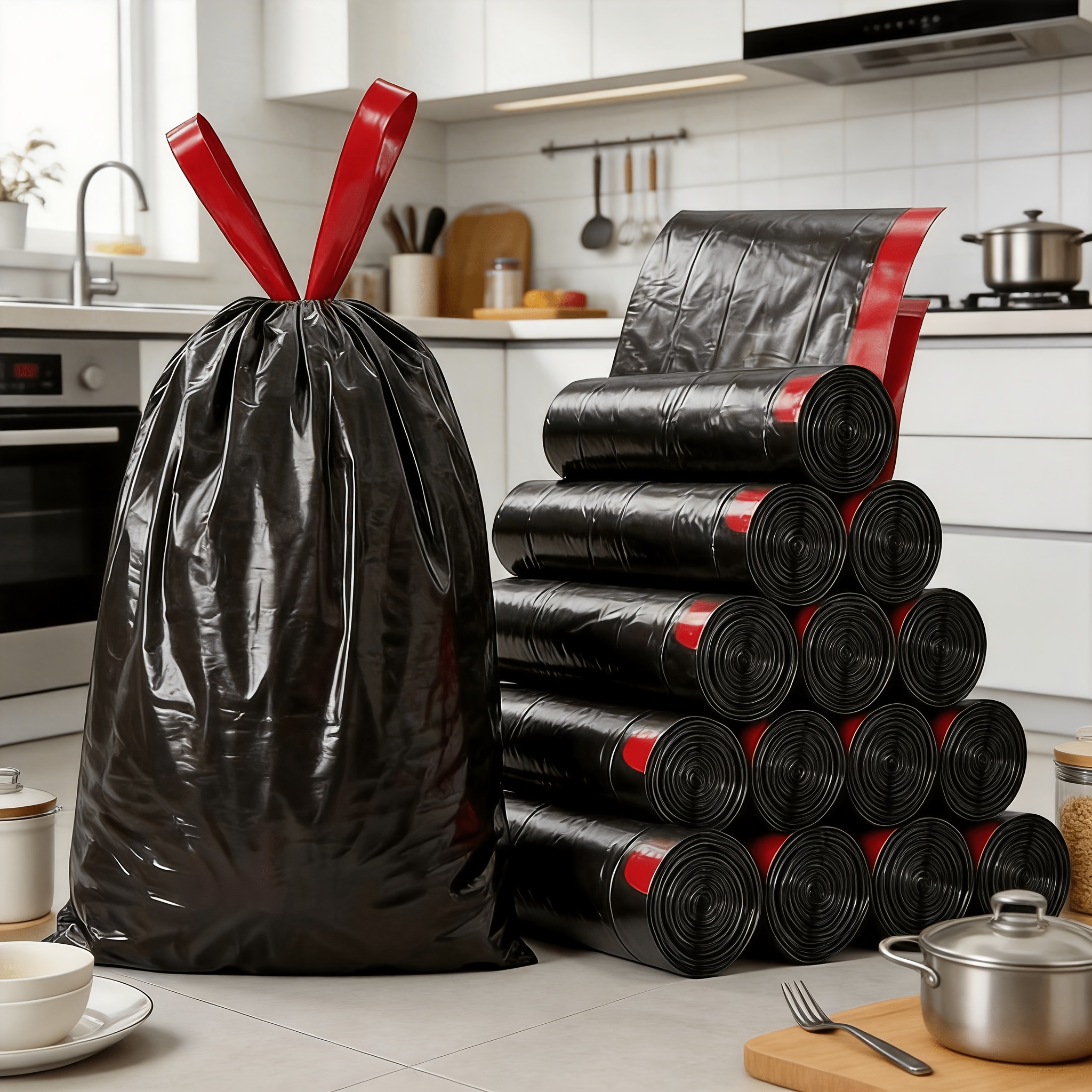 heavy duty drawstring trash bags thickened kitchen garbage bags with handles for home office use