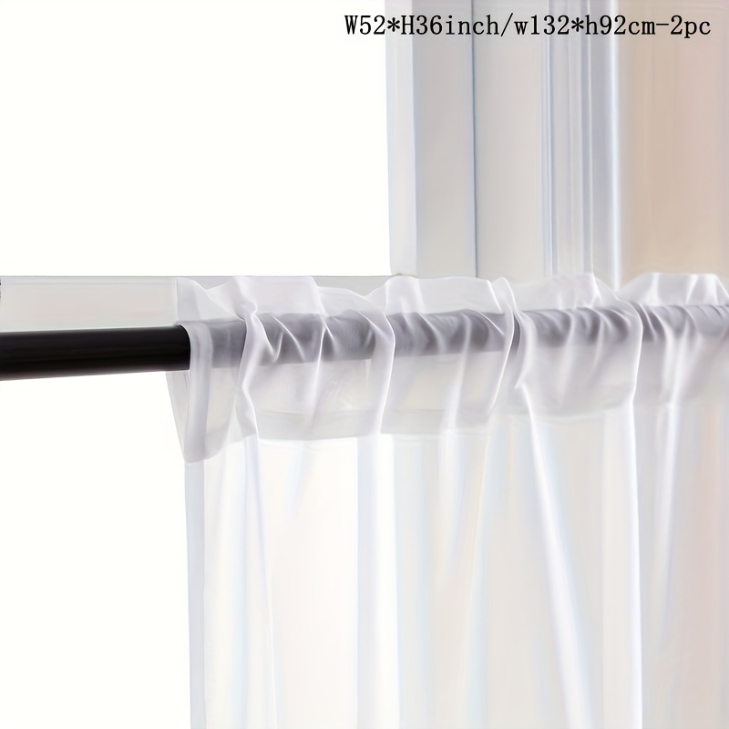 Image of 2pcs, Modern Minimalist Finished Sheer Transparent Short Curtains. With Top Rod Pockets, Suitable For Small Windows, Kitchens, Bathrooms, And Bay Window Partitions.