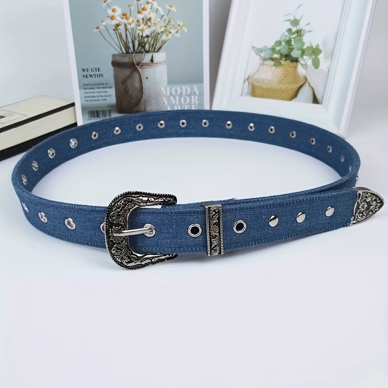 TEMU 2025 New British Style Alloy Rivet Chain Canvas Denim Spicy Retro Women's Belt