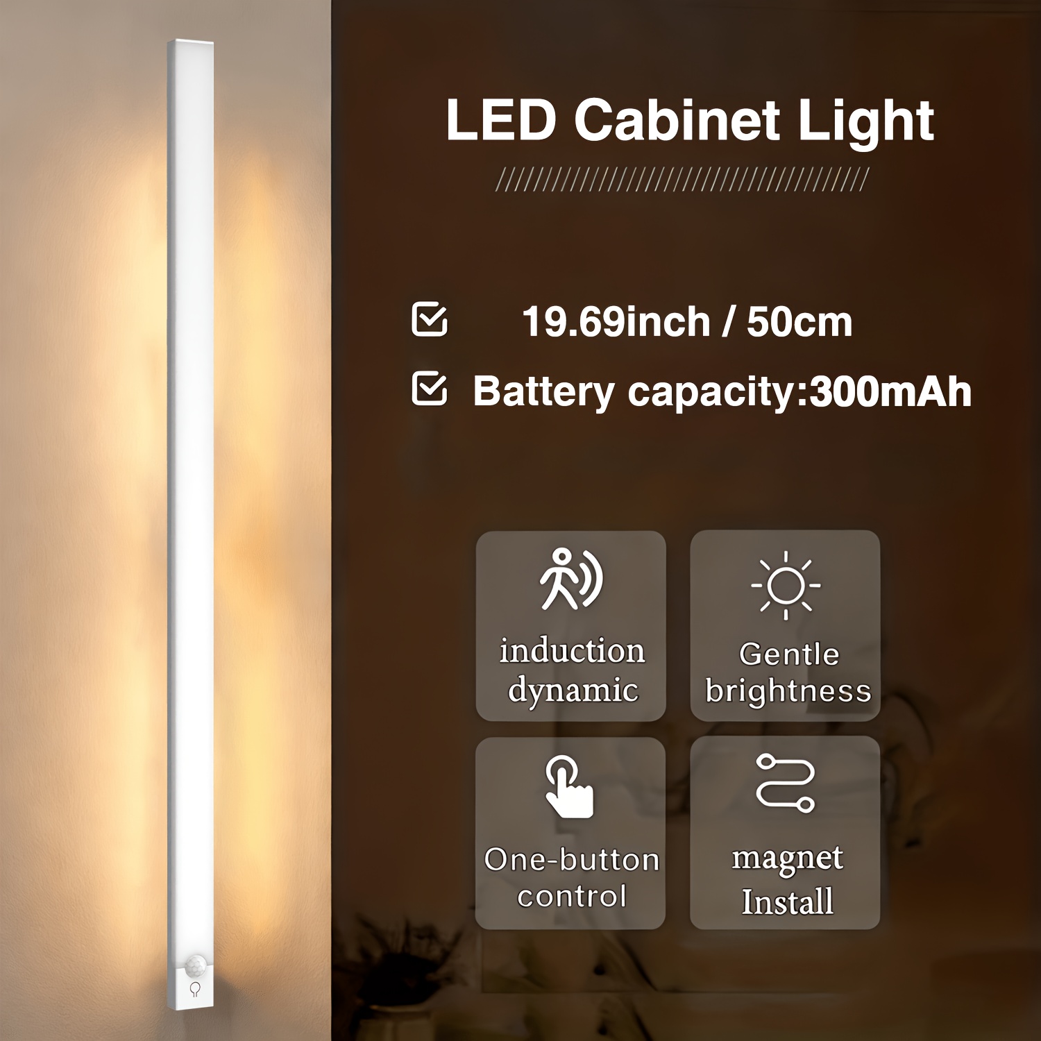 E-shop NBBUFF LED Bewegungsaktiviertes Licht mit drei Temperaturstufen, stufenloser Dimmung, 360°-Panorama-Erkennung, USB-aufladbar, elektronische