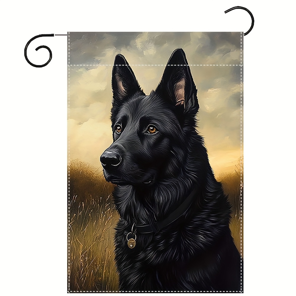 TEMU 1pc Black German Shepherd Dog Garden Flag - Double-sided Print, 12.2 X 18.1 Inch, Weather-resistant Polyester, No Metal Brace Included, Outdoor