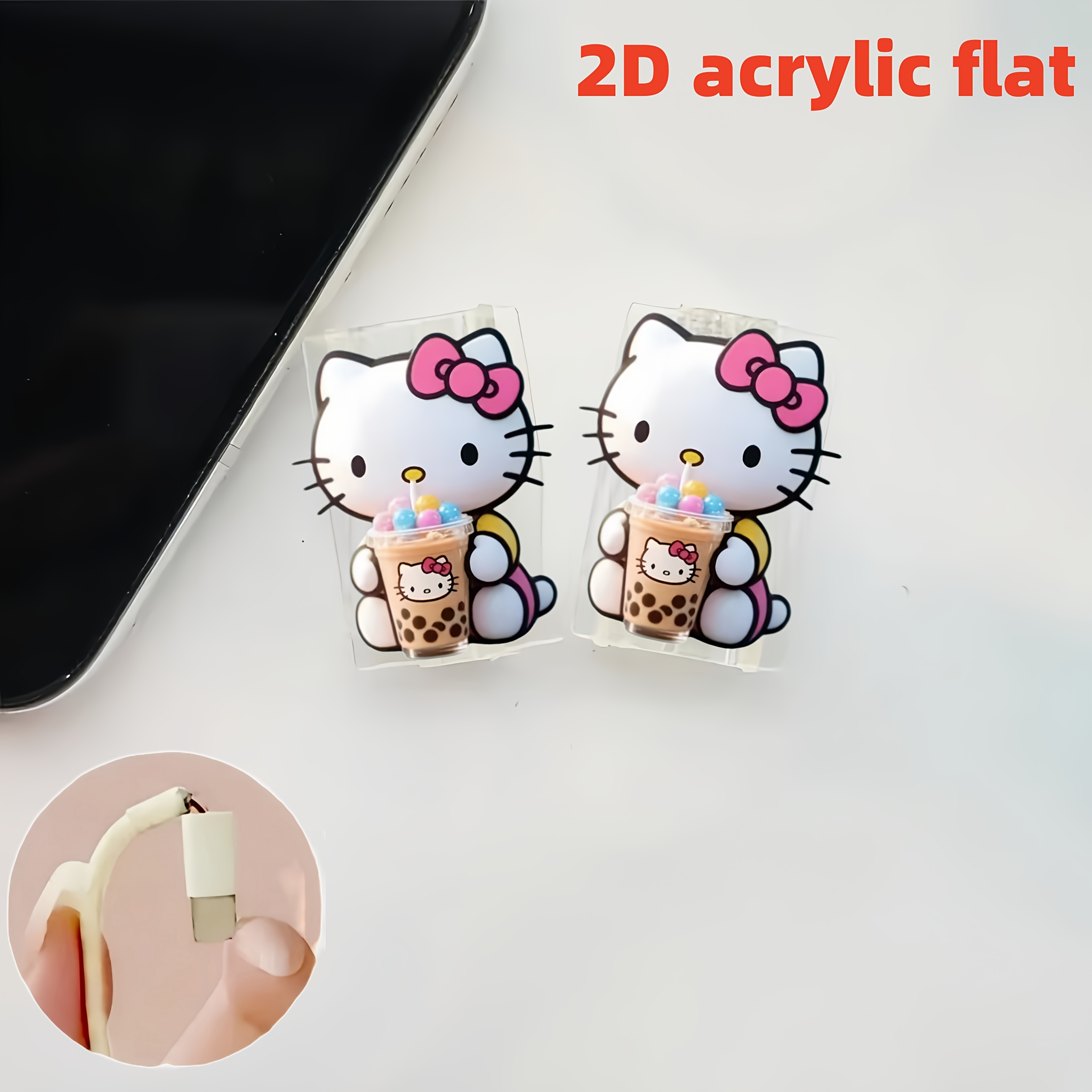 E-shop 2er-Pack Passend für Apple/Type-C Ladekabel Schutz für Bubble Tea Kitty - Robustes Plastik, Farbenfrohes Design, Schutz für Ladekabel,