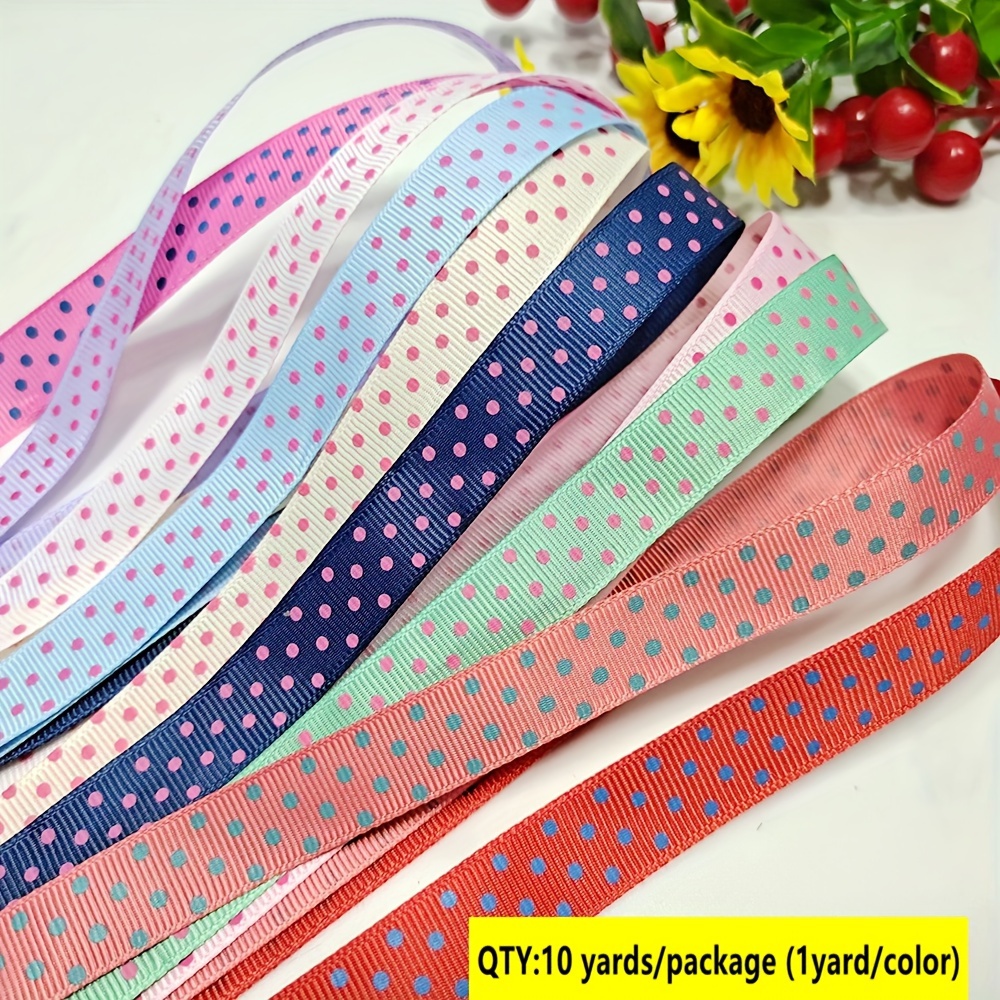 /pack 1 Yard Per .5cm Wide Printed Dot Twist Cord Ribbon For Bow Making Gift Wrapping Festive Decor