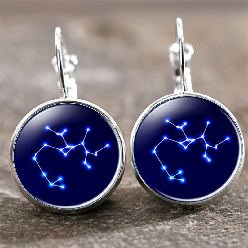 2pcs Round Glass Inlaid Base Earrings, Unique Starry Design