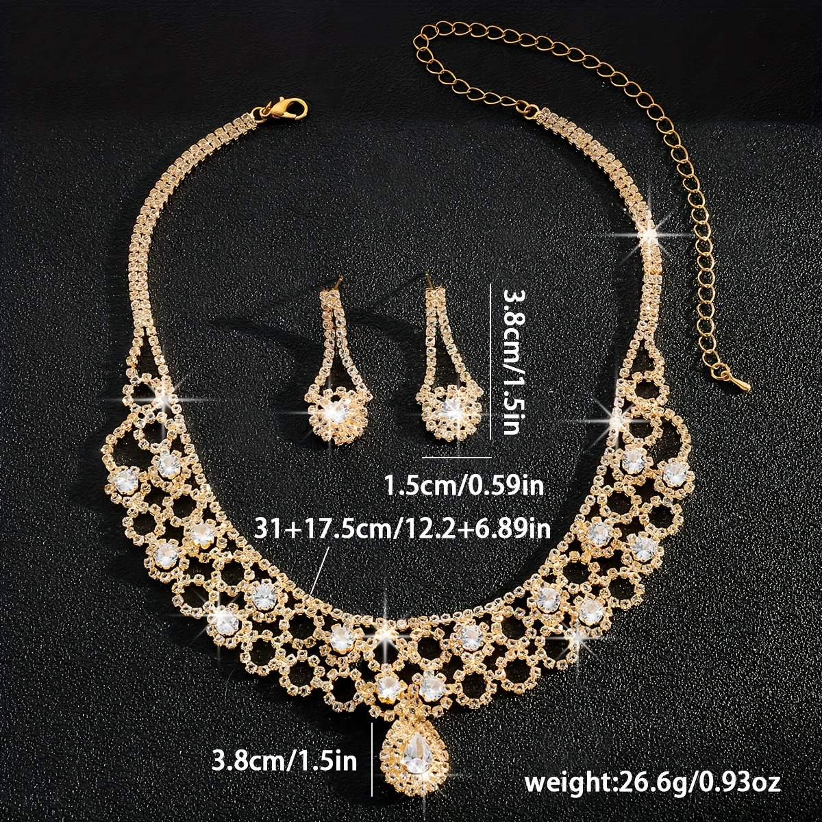 Double Layer Necklace & Earrings Set with Rhinestone Sunflowers