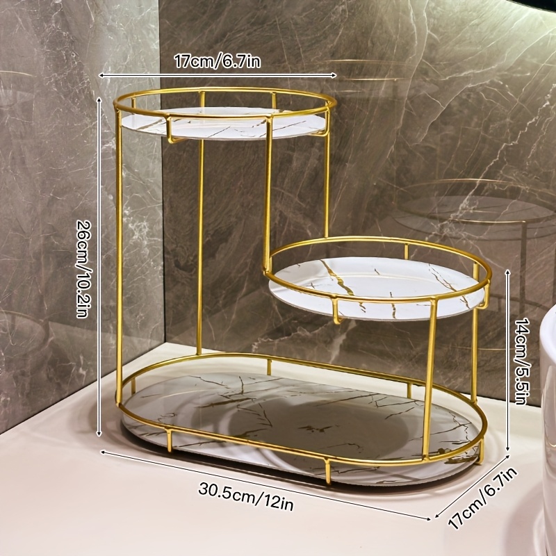E-shop 2-Etagen Goldener Badezimmer-Organizer - Edelstahl Kosmetik-Aufbewahrungsregal mit Marmor-Tablett, Hält Make-up, Hautpflege Toilettenartikel, in
