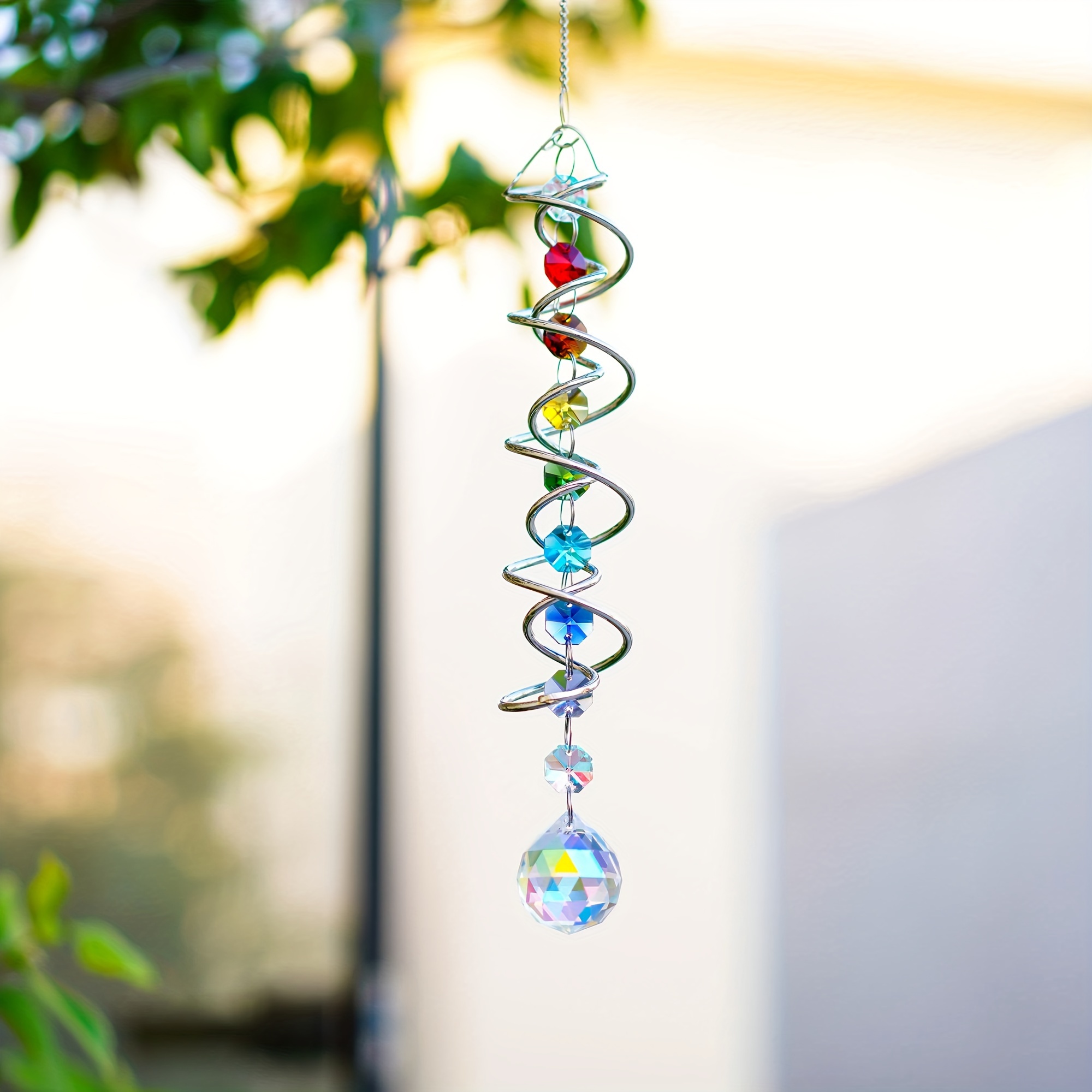 

1pc Crystal Suncatcher Wind Spinner, 3d Gazing Ball Spiral Tail With Hanging Hook, 17.72 Inches Rainbow Maker, Classic Style Wind Chime For Garden & Home Decor