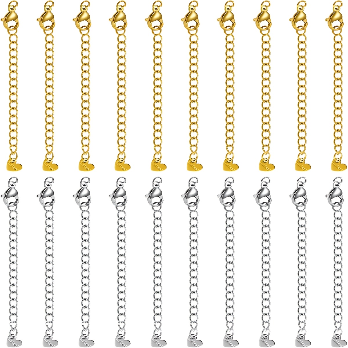 TEMU 20 Stück Edelstahl Halskettenverlängerungen | 18K vergoldenet, Sieben Stile zur Auswahl, 1,97 Zoll Verlängerungskette mit Karabinerverschlüssen