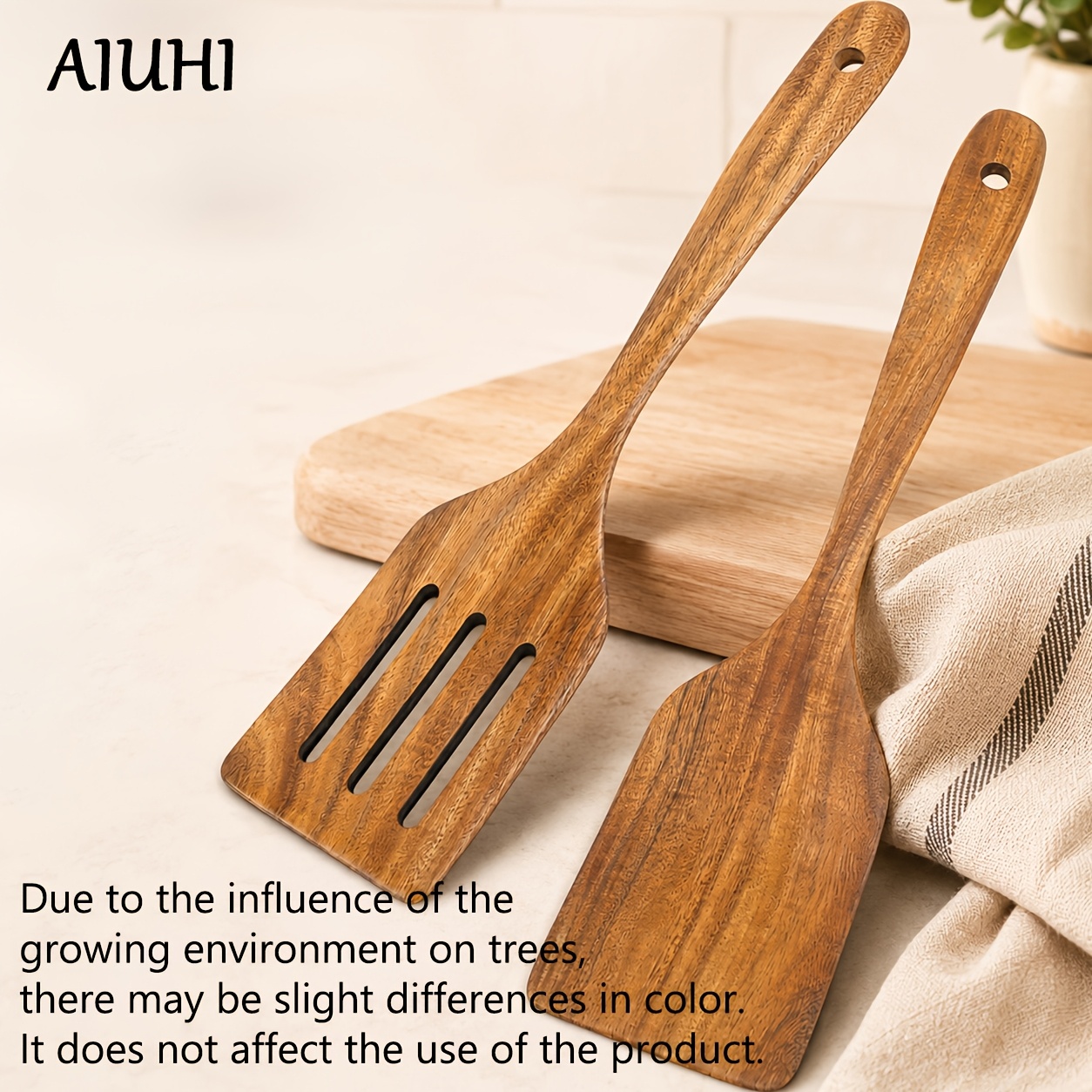 Image of Aiuhi 2pcs-145g Wooden Spatulas For Cooking Apartment Essentials Kitchen Utensil Set Housewarming Gifts Wooden Utensils For Everyday Use