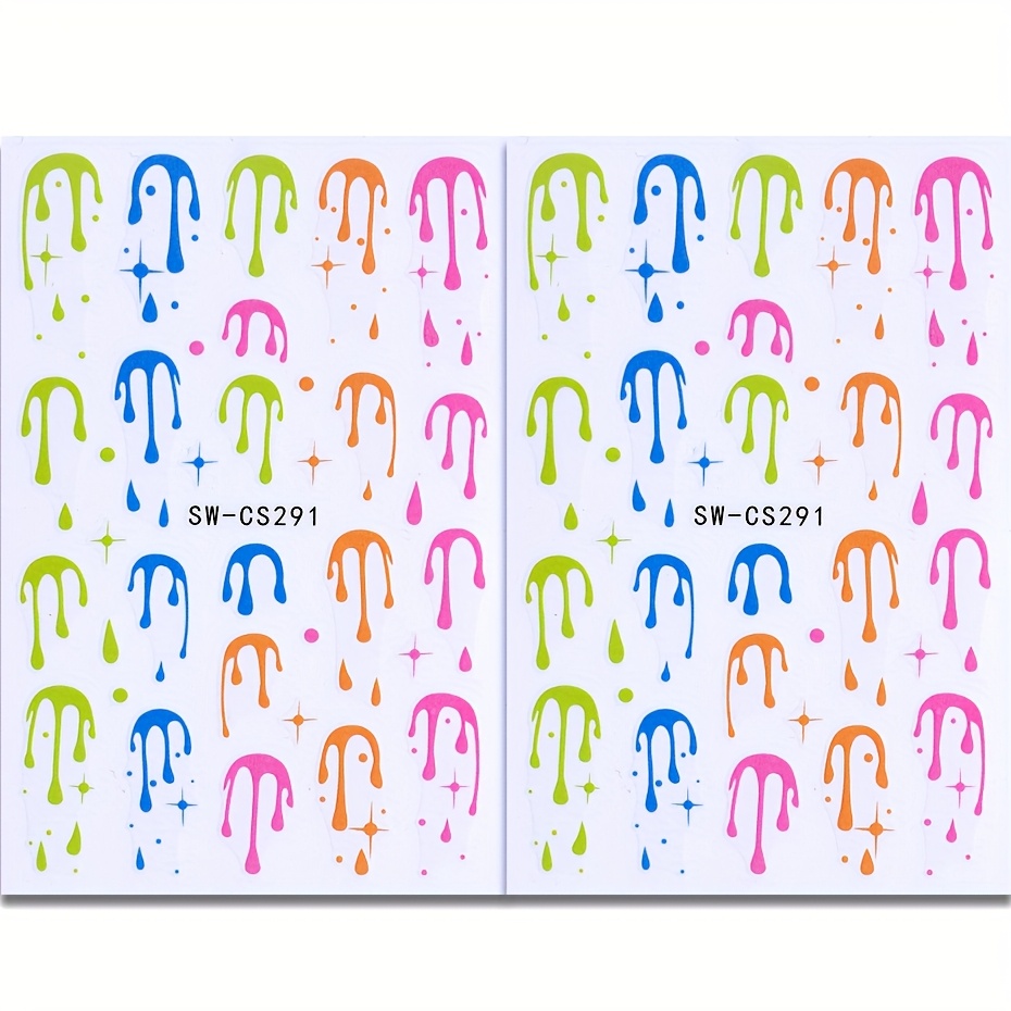 Image of 2pcs Rainbow Nail Art Stickers 3d Colorful Bloody Flame Sliders Halloween Day Design Manicure Tech Supplies