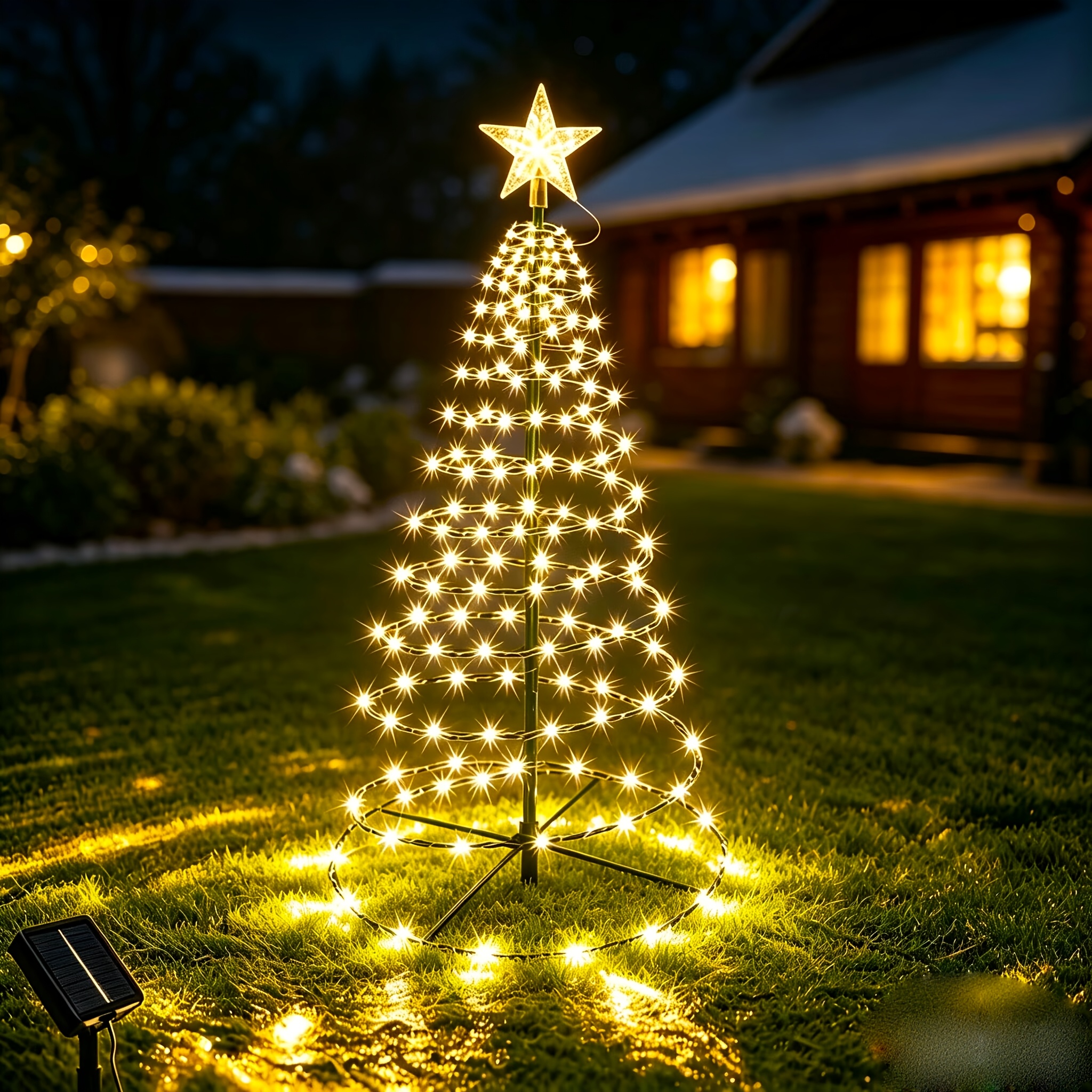 TEMU 1pc Solar-powered Wrought Iron Christmas Tree Light, 37in/93cm In Height, 8.3in/21.08cm In Diameter, 8 Modes, 80 Led Lights, Solar Outdoor Lawn
