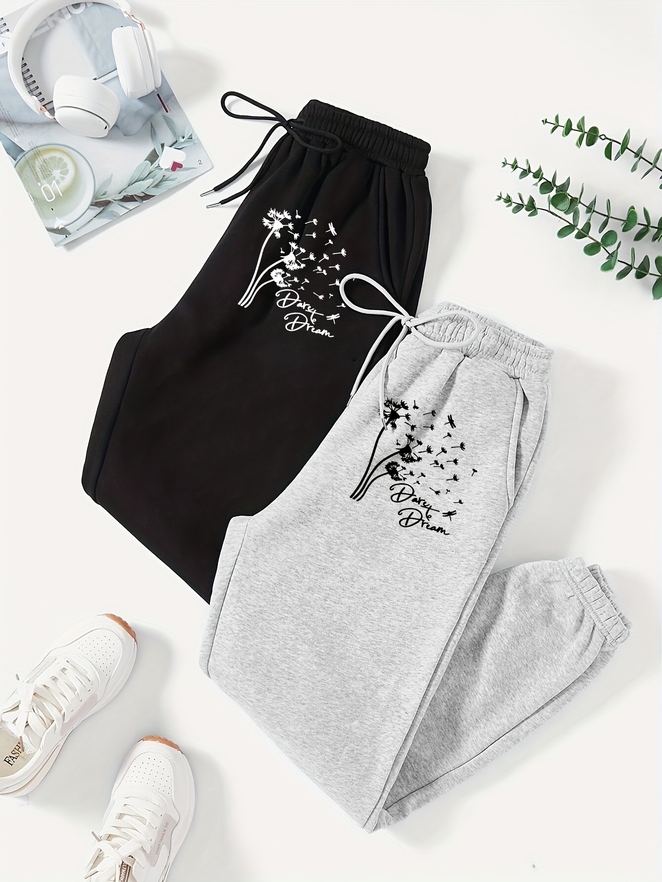 letter print pants elastic waist casual pants womens clothing