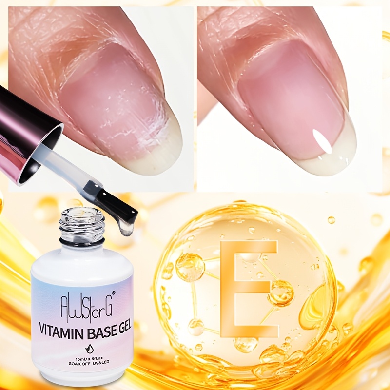 Awstorg Vitamin E Base Coat Gel Nail Polish Keratin Base Primer Semi Permanent Long Lasting Manicure Nail