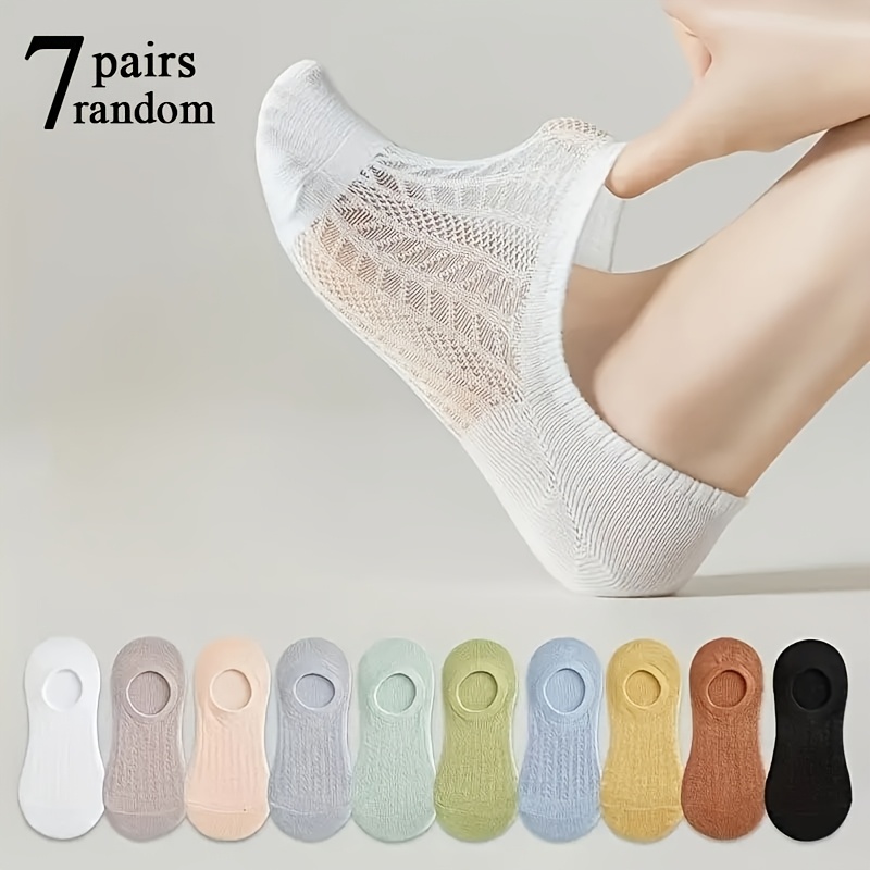 E-shop 7 Paar/Pack Damen Sommer Dünne Socken, Uni-Farben Niedrige Atmungsaktive Mesh Kurzsocken