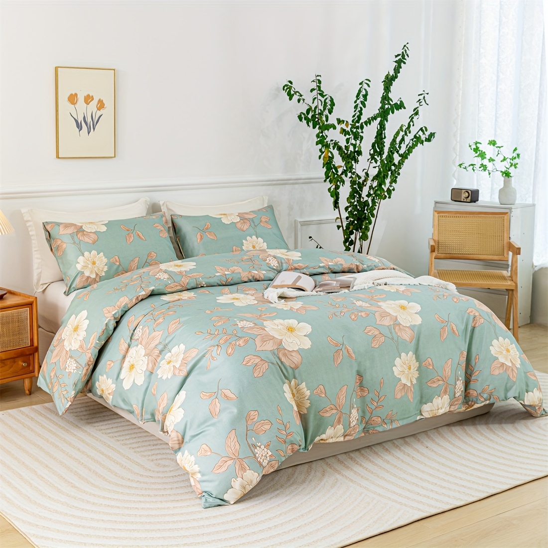TEMU Oversized Floral California King Duvet Cover Set Duvet Comforter Cover With Zipper Closure, Includes 1 King Duvet And 2 Pillowcases, Floral