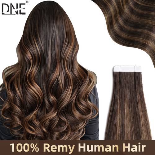 20pcs straight tape in 100 human hair extensions 4 27highlight y seamless invisible for thin hair woman top quality thick ends healthy and durable human hair extensions invisible tape in for salon random packaging box pink or green