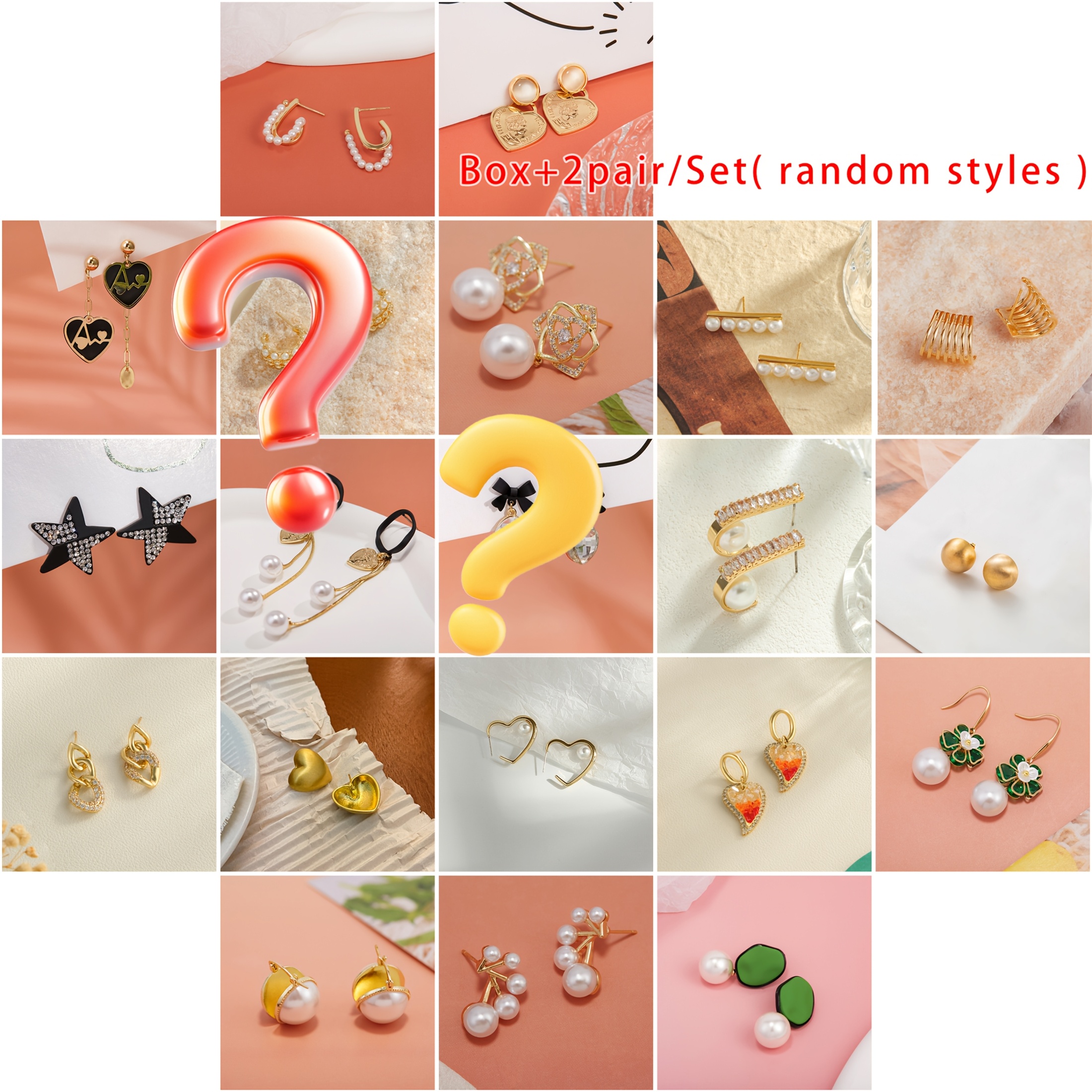 TEMU Random Of Earrings Surprise Box With Optional Products - 2pcs Of Jewelry, Holidays And Parties, Weddings, Banquets, Casual Wear, Or Valentine's Day Gifts; All Styles In Picture Have