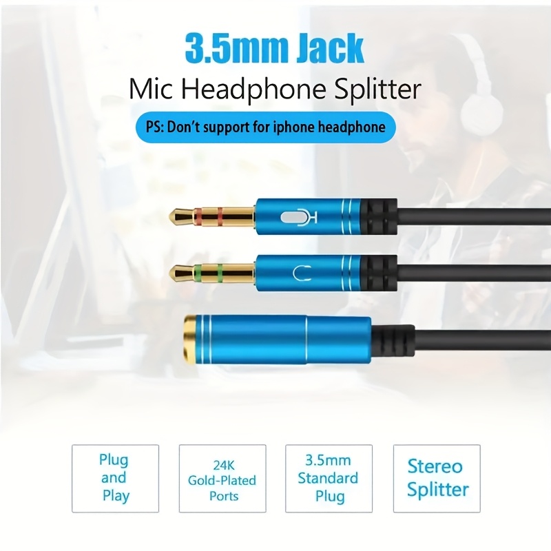 Cavo Splitter Y Da 3.5mm Maschio A Doppia Femmina Con Controllo Volume Indipendente – Per Cuffie, PC, Smartphone, 20 Cm