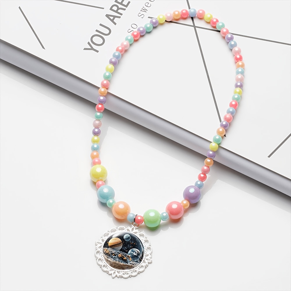 2pc Cosmic Planet Design Necklace and Bracelet Set