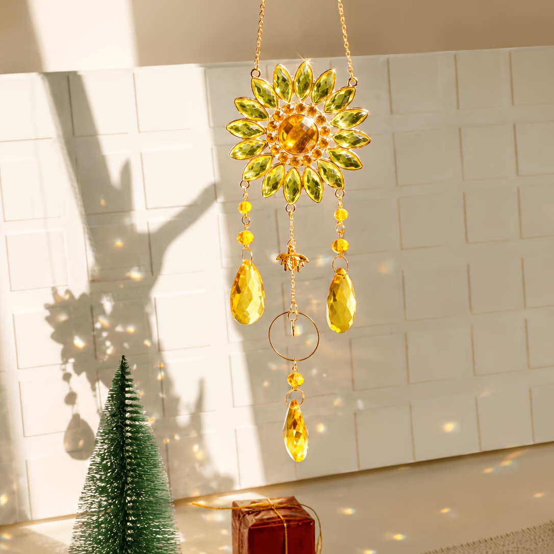 TEMU Crystal Sunflower Sun Catcher Hanging Ornament, Courtyard Garden Window Decoration, Hanging Decor, Glass Pendant, Great Home Decor Item,