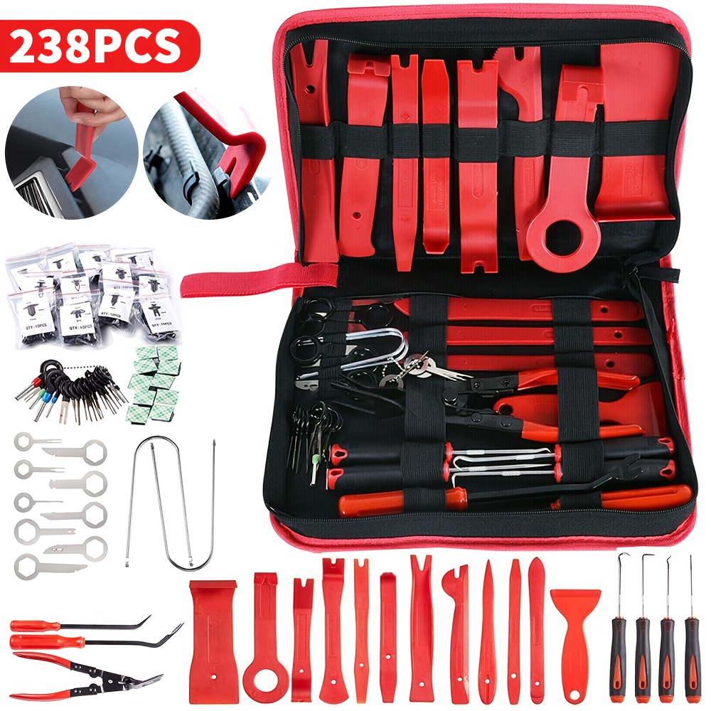 E-shop 238-teiliges Autoreparatur-Werkzeugset, Werkzeugset zur Entfernung von Autoinnenraum, Installationsstangen- und Klemmen-Set, Werkzeugset zur