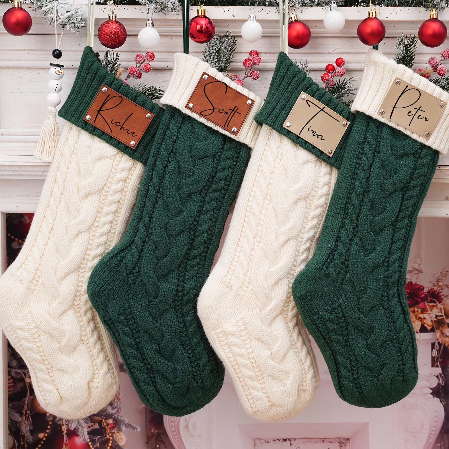 

Custom Name Knit Christmas Stockings - Personalized For Holiday , Faux Leather/polyester Blend