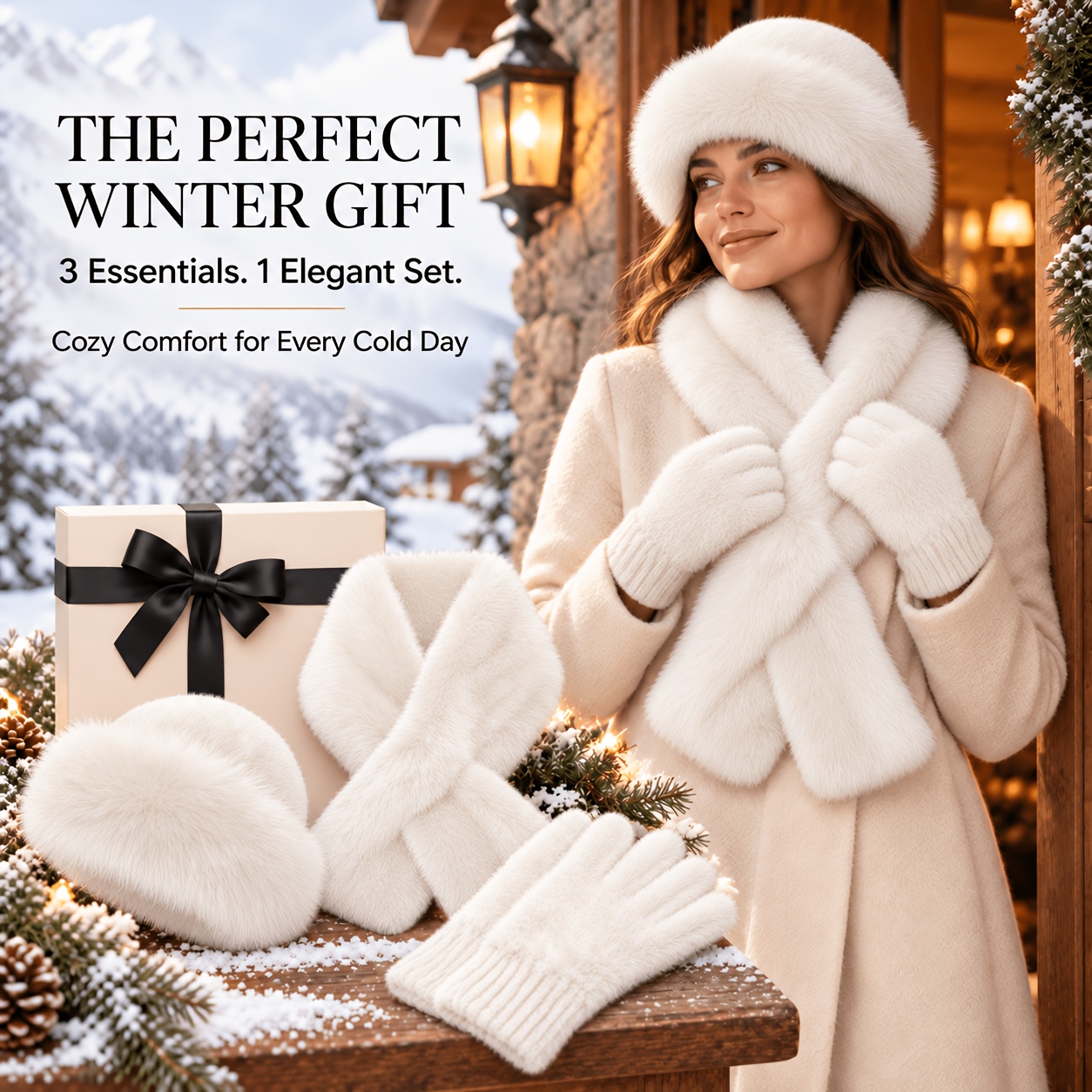 TEMU ¡ de invierno ! Elegante juego de 3 piezas de felpa , gorro, bufanda y guantes, proporciona protección cómoda contra el frío, gorro unisex para