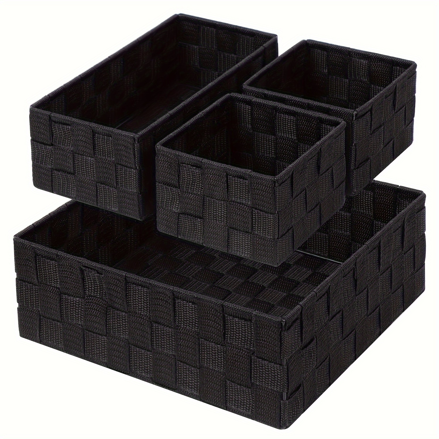 4 PCS Woven Storage Baskets: Small Black Baskets Cube Bin Containers for Organizing - Perfect for Drawer, Closet, Shelf, Dresser - Lightweight and Made of PP (Polypropylene)